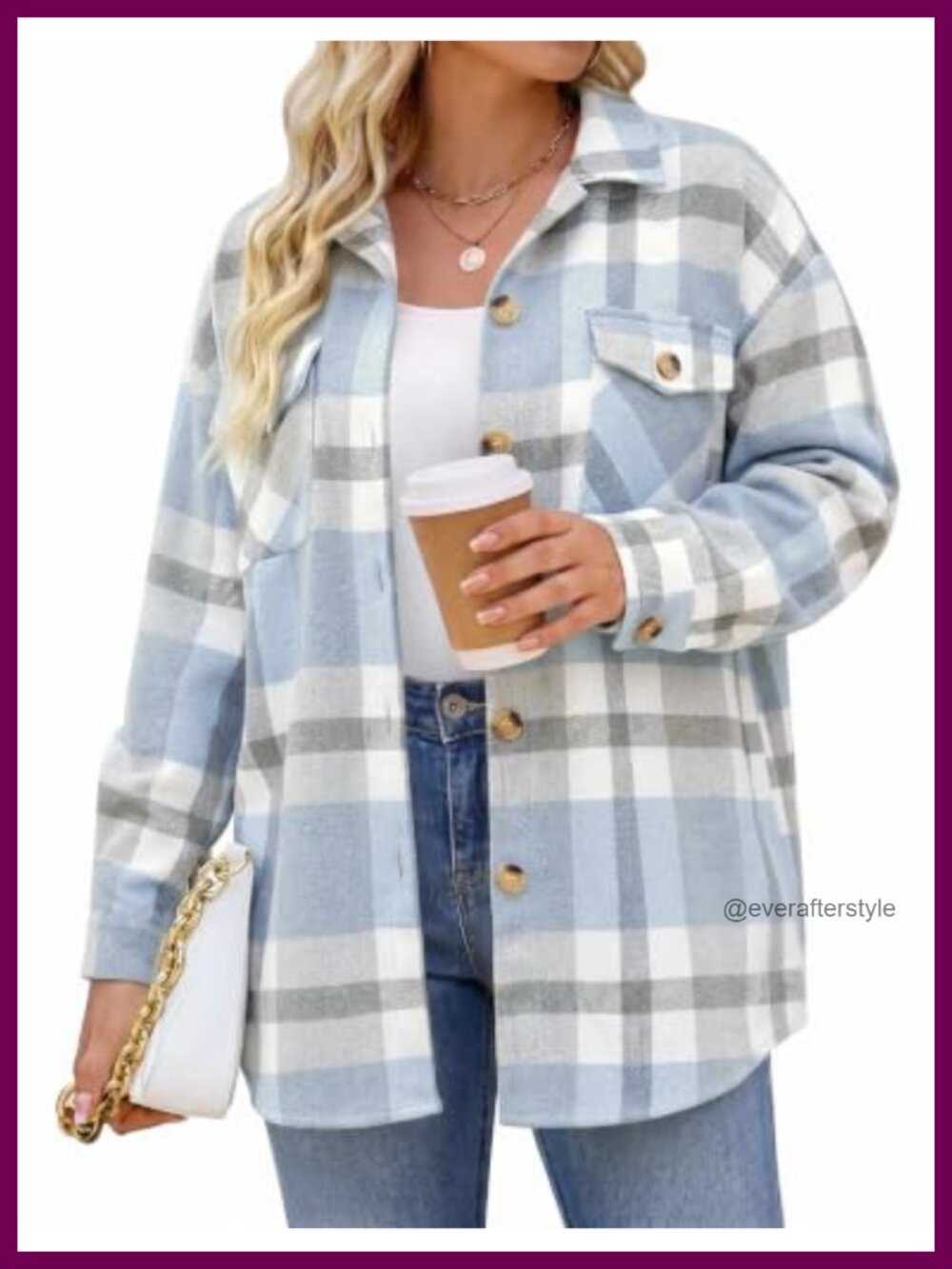 Plus Size Plaid Flannel Shacket Button Down Shirt Long Sleeve